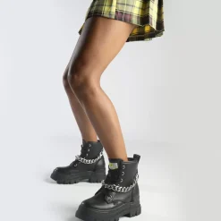 Hot BUFFALO Aspha Chain Bottines Vegan/Argent Noir