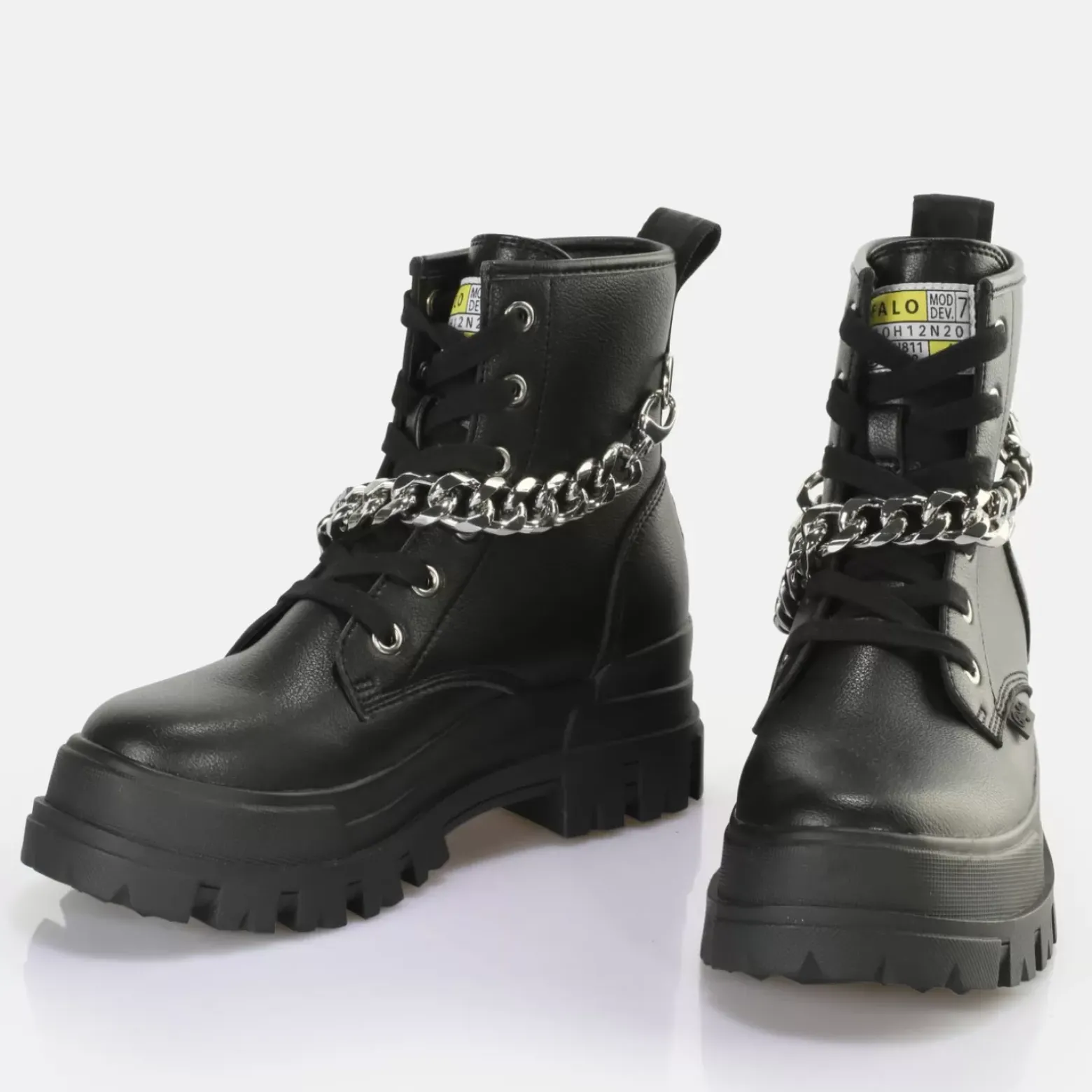 Hot BUFFALO Aspha Chain Bottines Vegan/Argent Noir