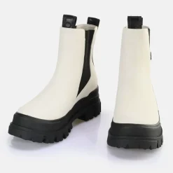 Cheap BUFFALO Aspha Chelsea Mid Bottines Vegan Coquille D'Oeuf/Noir Weis/Schwarz