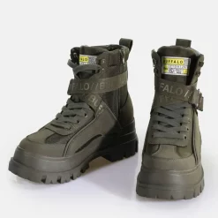 Hot BUFFALO Aspha Com1 Laceup Mid Bottines Vegan Pour Homme Kaki