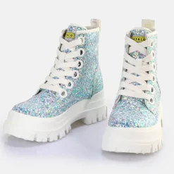 Online BUFFALO Aspha Lace Up Hi Bottines Vegan Argent/Creme Violet