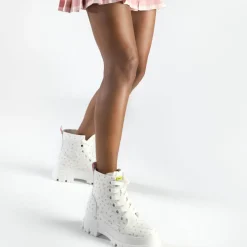 Best BUFFALO Aspha Lace Up Hi Bottines Veganes/Fleurs Blanc