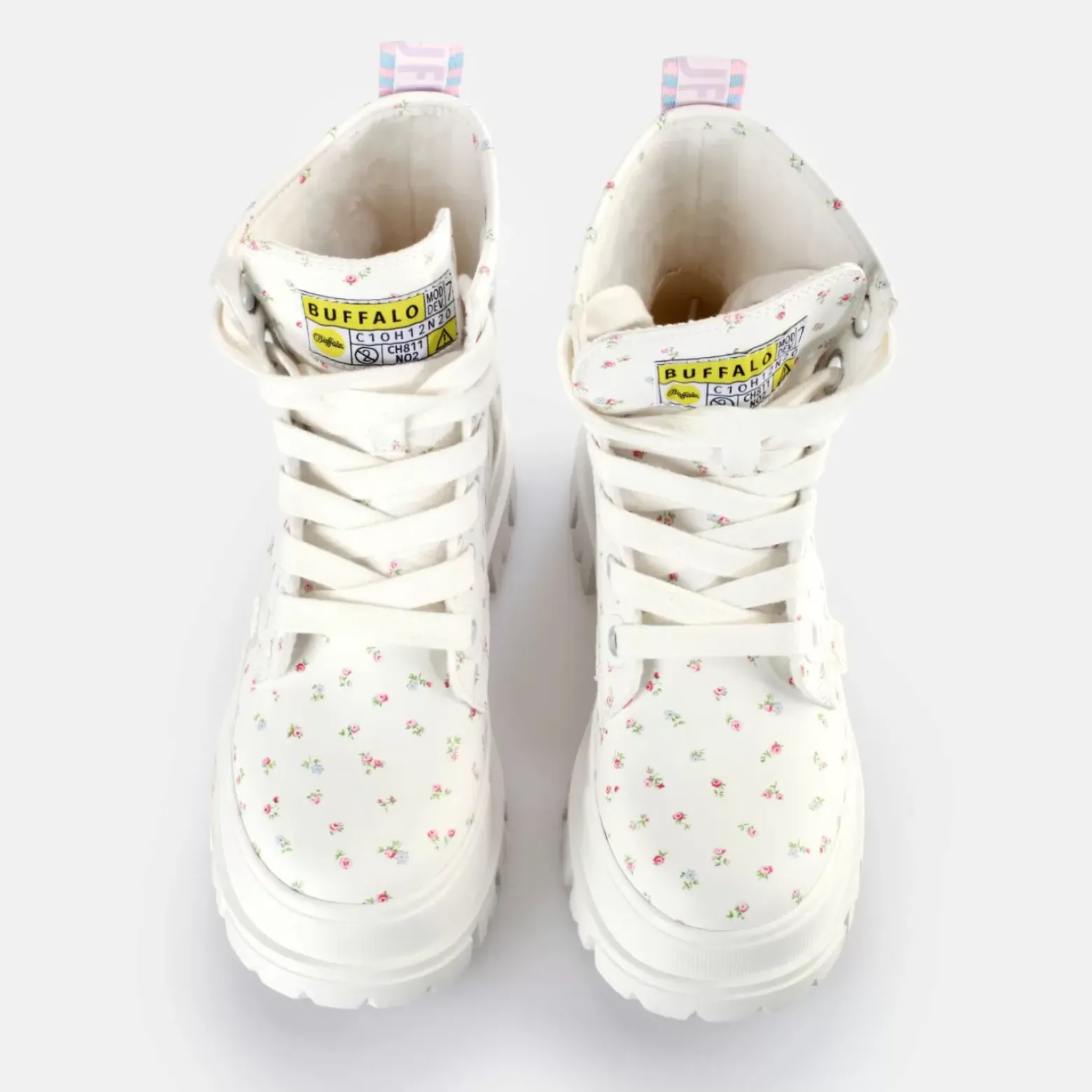 Best BUFFALO Aspha Lace Up Hi Bottines Veganes/Fleurs Blanc