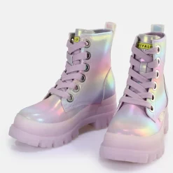 Clearance BUFFALO Aspha Lace Up Hi Bottines Vegan Mermaid Blanc/Mermaid