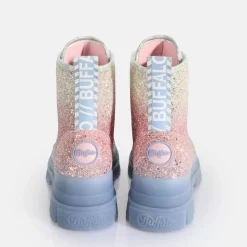 Outlet BUFFALO Aspha Laceup Hi Bottines Vegan Mermaid Purple Glitter Lilas
