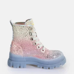 Outlet BUFFALO Aspha Laceup Hi Bottines Vegan Mermaid Purple Glitter Lilas