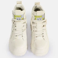 Shop BUFFALO Aspha Nc Mid Laceup Bottines Vegan Offwhite Blanc Casse