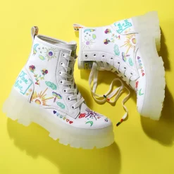 Shop BUFFALO Aspha Rld Bottine Hauteur Cheville Vegane/Graffiti Blanc