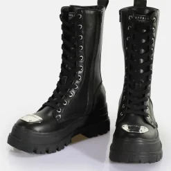 Outlet BUFFALO Aspha Steel Laceup Hi Bottes Vegan Noir