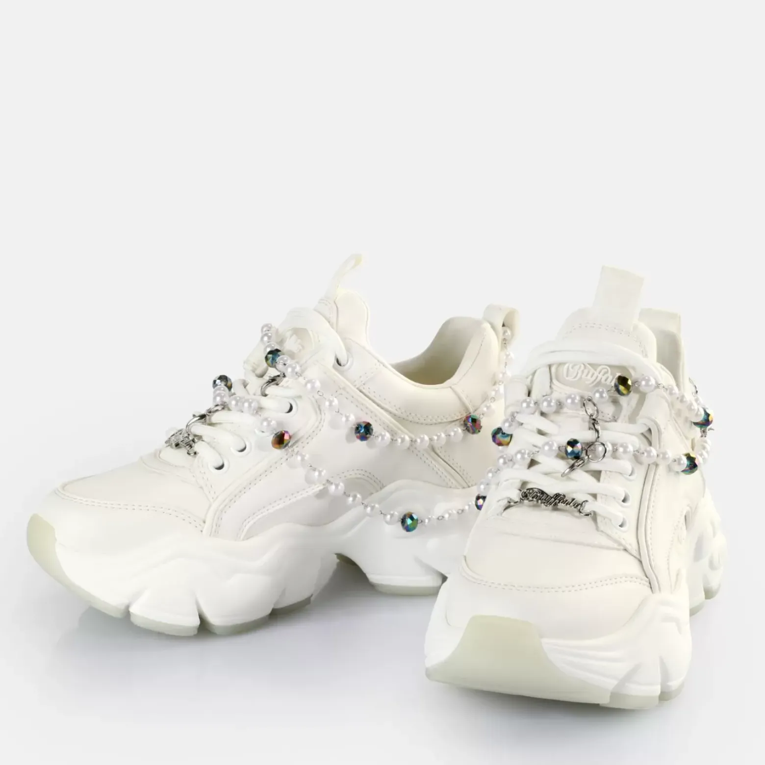 Sale BUFFALO Binary Charm Baskets Basses Veganes Perle Blanc