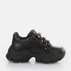 New BUFFALO Binary Glam Sneaker Vegan Glitter/Black Noir