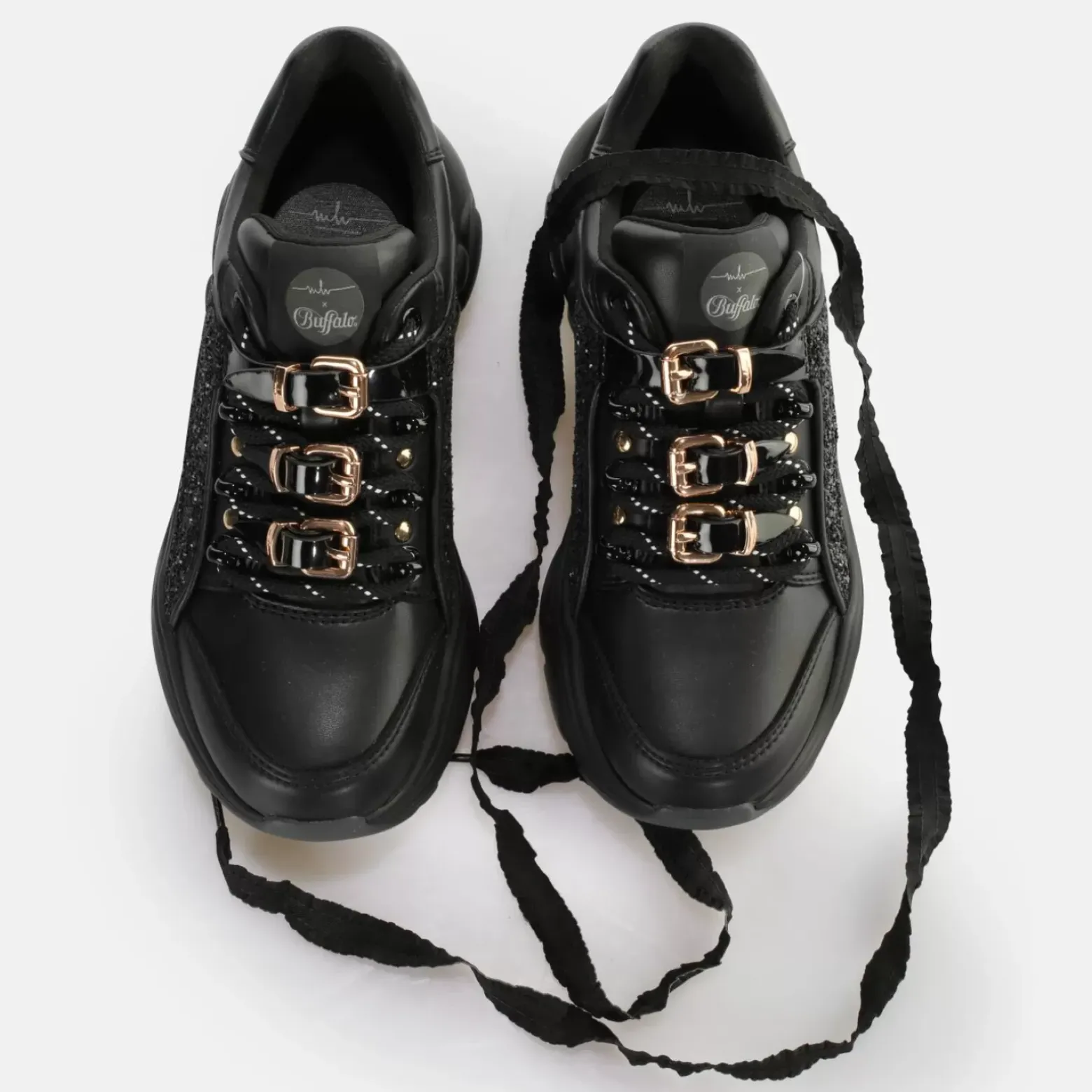New BUFFALO Binary Glam Sneaker Vegan Glitter/Black Noir