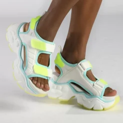 New BUFFALO Binary Track Sandales A Plateforme Veganes Fluo Blanc