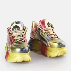 New BUFFALO Classic Baskets Basses Pour Homme Multi-Metallisees Argent