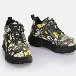 Best Sale BUFFALO Cld Corin Baskets Basses Vegan Graffiti Noir Graffiti Black/White