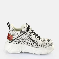 Outlet BUFFALO Cld Corin Graffiti Baskets Basses Veganes Blanc/Noir Noir-Blanc