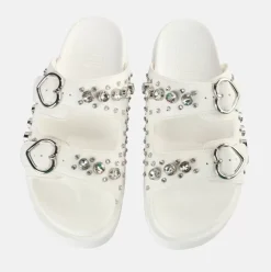 Outlet BUFFALO Eve Heart Claquettes De Piscine A Plateforme Veganes Blanc Casse