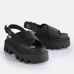 Hot BUFFALO Flora Cross Sandales A Plateforme Veganes Noir
