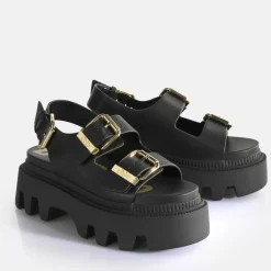 Cheap BUFFALO Flora On Sandales A Plateforme Veganes Noir