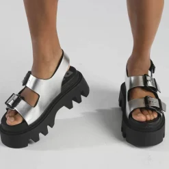 Best BUFFALO Flora On Sandales A Plateforme Veganese Argent