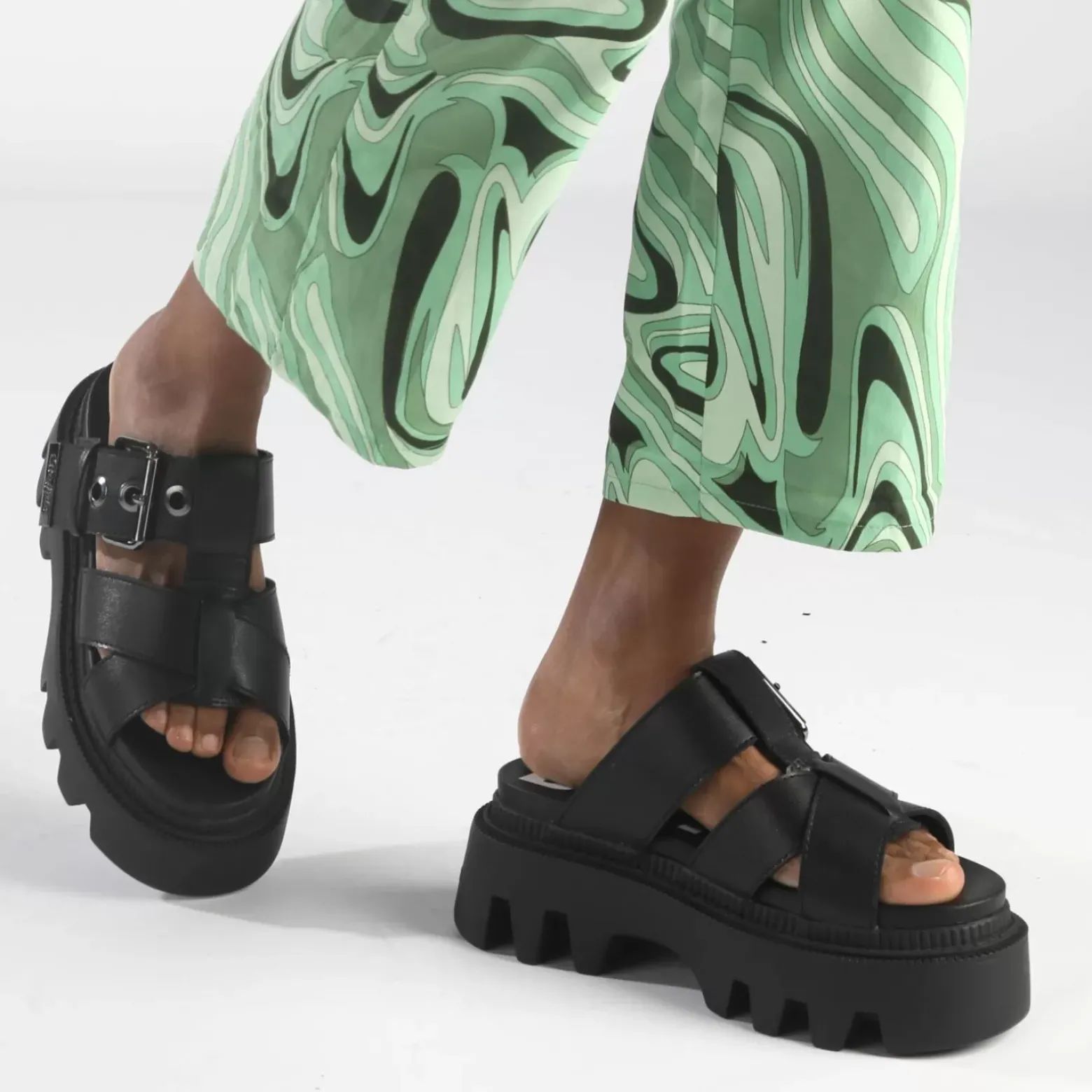 Clearance BUFFALO Flora Slide Sandales A Plateforme Veganes Noir