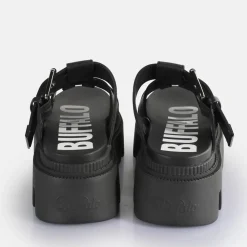 Clearance BUFFALO Flora Slide Sandales A Plateforme Veganes Noir