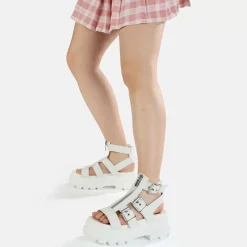 Hot BUFFALO Gld Zip Sandales A Plateforme Veganes Blanc