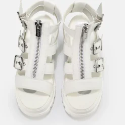 Hot BUFFALO Gld Zip Sandales A Plateforme Veganes Blanc