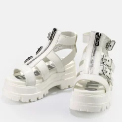 Hot BUFFALO Gld Zip Sandales A Plateforme Veganes Blanc