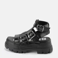 Cheap BUFFALO Gld Zip Sandales A Plateforme Veganes Noir