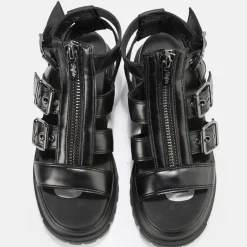 Cheap BUFFALO Gld Zip Sandales A Plateforme Veganes Noir