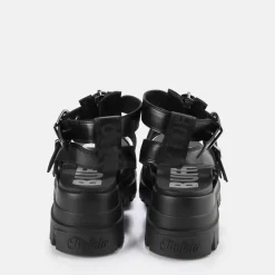 Cheap BUFFALO Gld Zip Sandales A Plateforme Veganes Noir