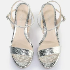 Shop BUFFALO Jean Neat Sandales A Talon Vegan Snake Silver Argent