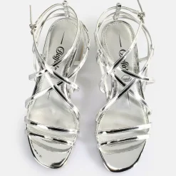 Shop BUFFALO Lilly Cage Sandales A Talon Veganese Argent