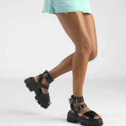 Hot BUFFALO Lion Choker Sandales A Plateforme Veganes Noir