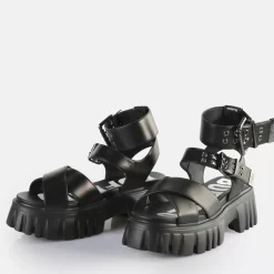 Hot BUFFALO Lion Choker Sandales A Plateforme Veganes Noir