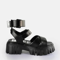 Hot BUFFALO Lion Choker Sandales A Plateforme Veganes Noir