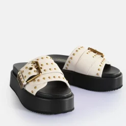 Hot BUFFALO Noah Rock Slide Sandales A Plateforme Veganes Creme