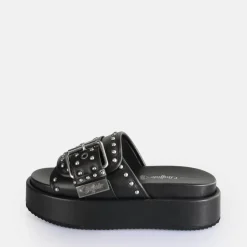 Best BUFFALO Noah Rock Slide Sandales A Plateforme Veganes Noir