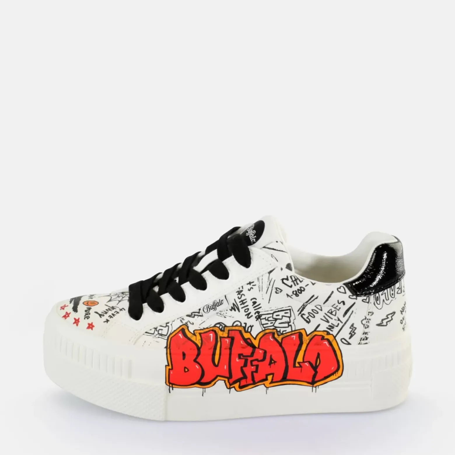 Cheap BUFFALO Paired Graffiti Baskets Basses Veganes Blanc/Noir Noir-Blanc