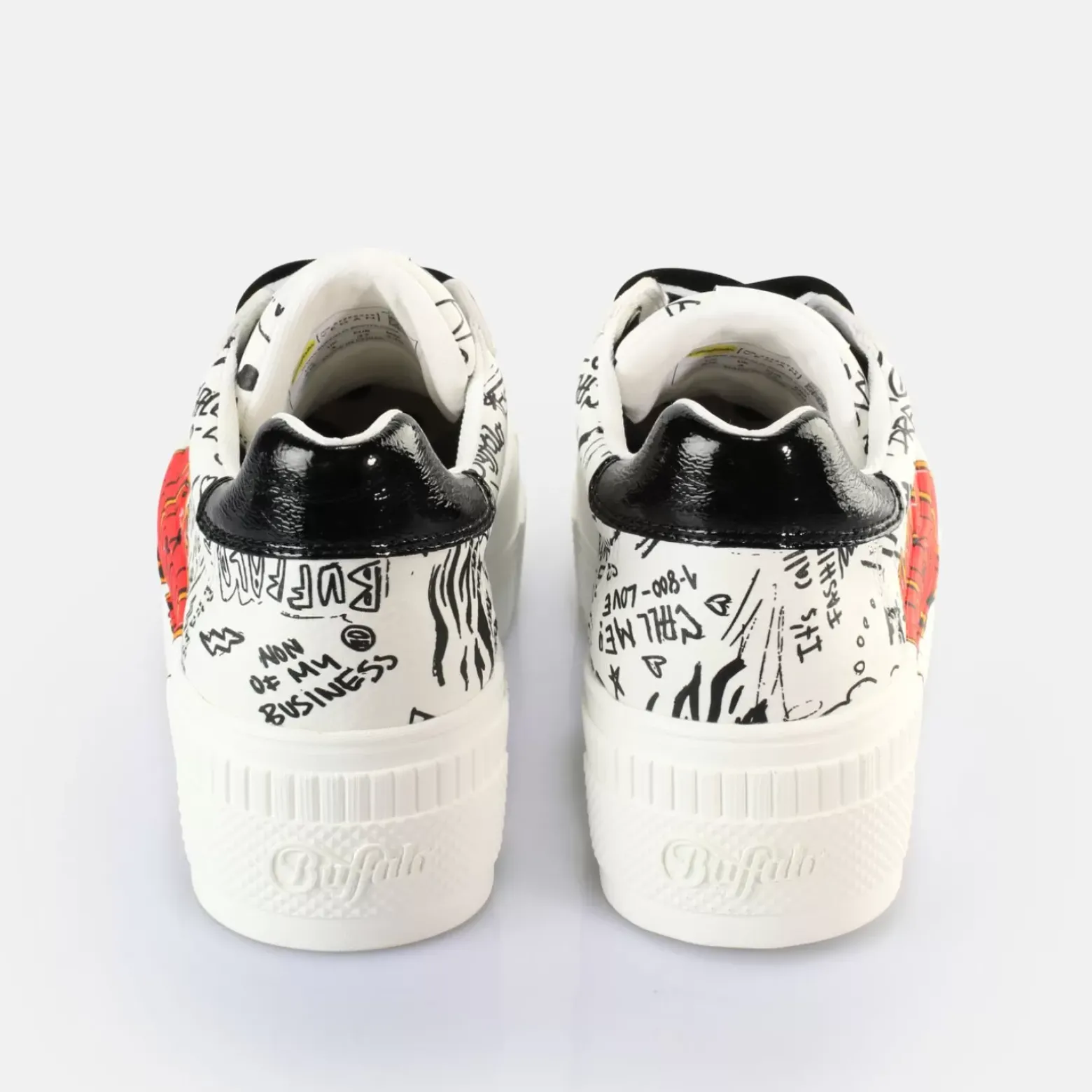 Cheap BUFFALO Paired Graffiti Baskets Basses Veganes Blanc/Noir Noir-Blanc