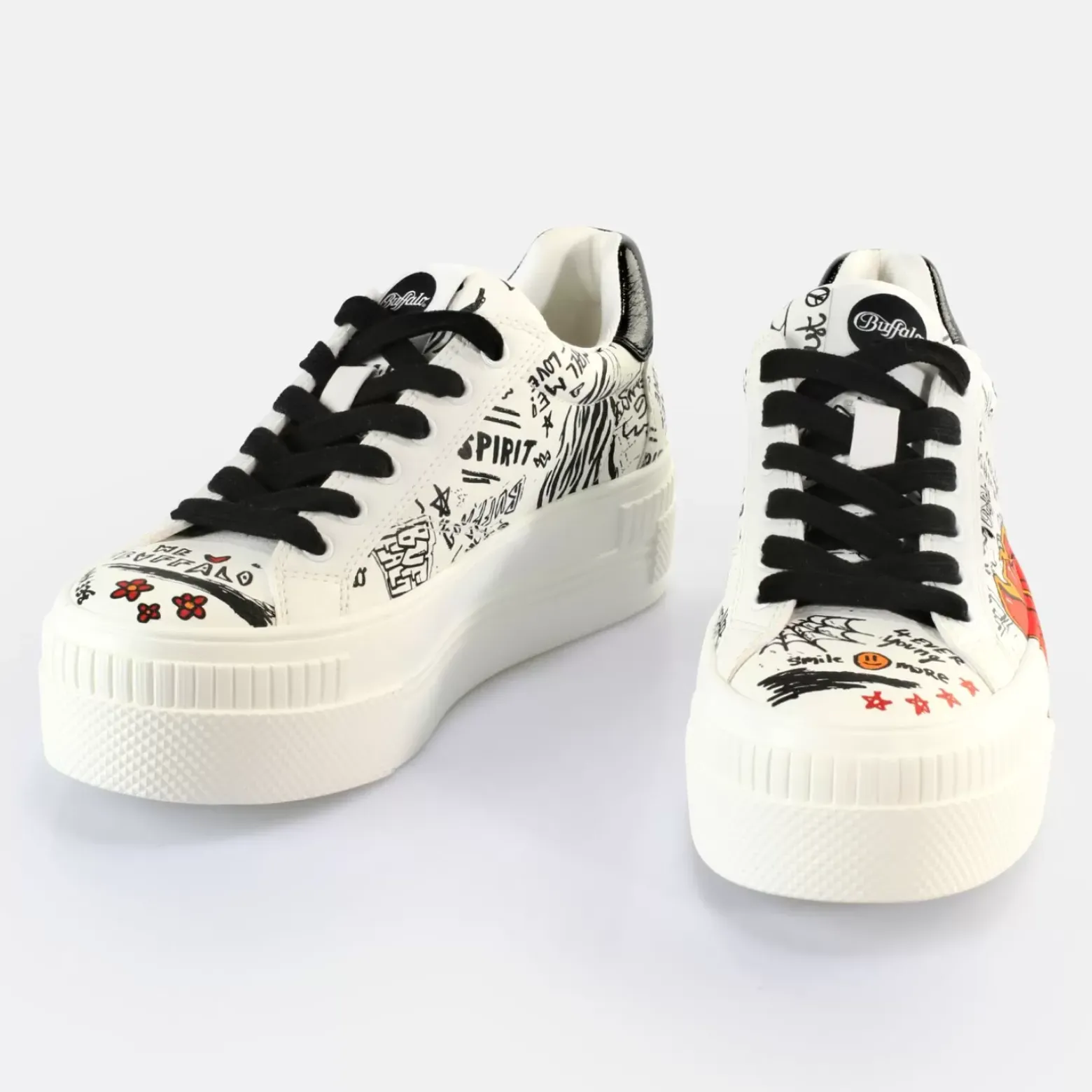 Cheap BUFFALO Paired Graffiti Baskets Basses Veganes Blanc/Noir Noir-Blanc