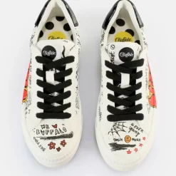 Cheap BUFFALO Paired Graffiti Baskets Basses Veganes Blanc/Noir Noir-Blanc