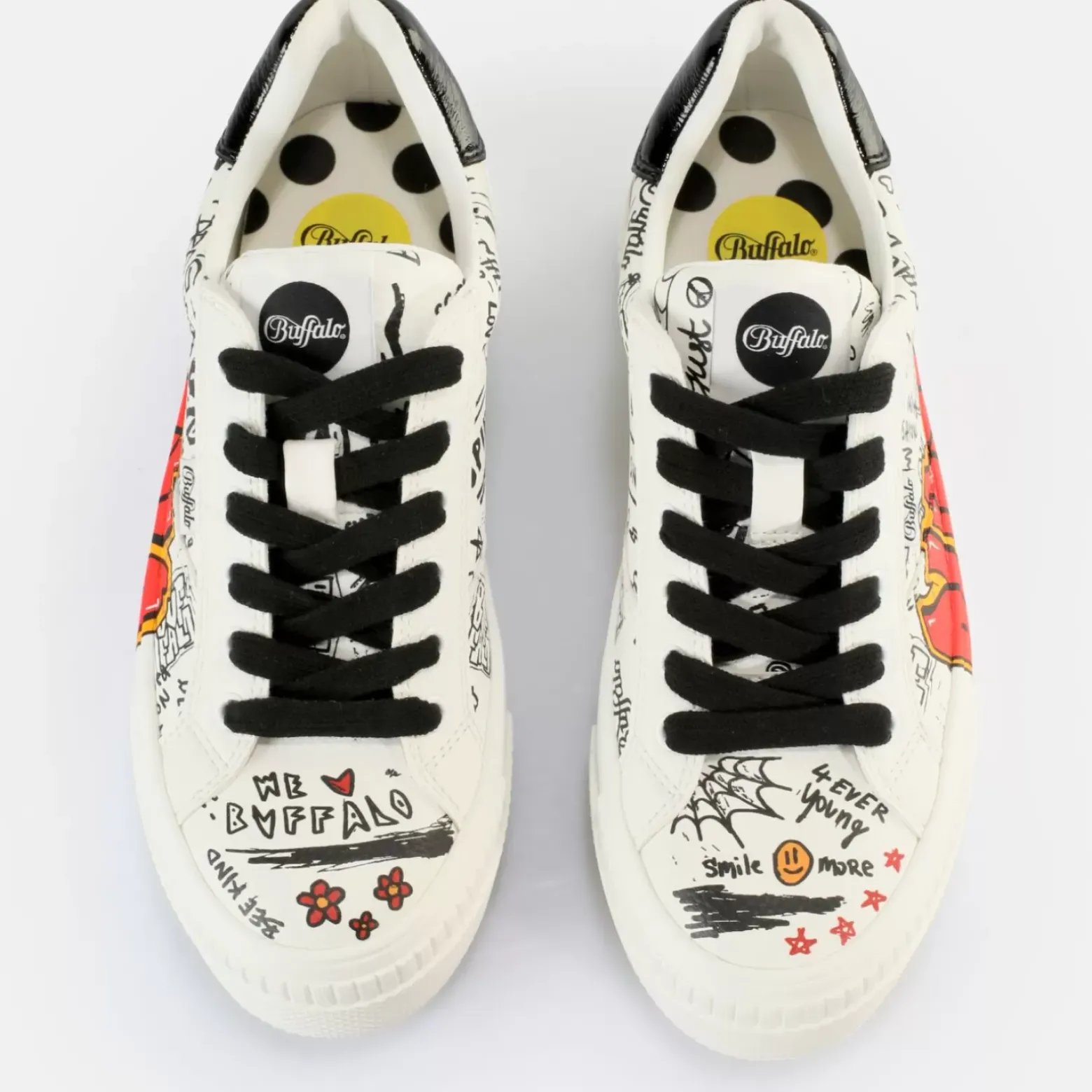 Cheap BUFFALO Paired Graffiti Baskets Basses Veganes Blanc/Noir Noir-Blanc
