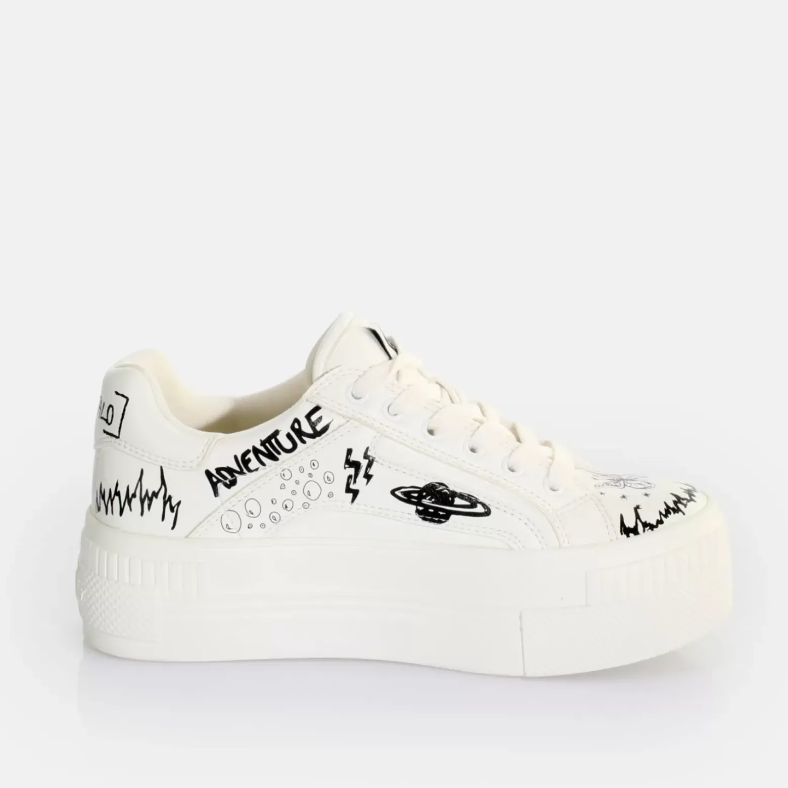 Outlet BUFFALO Paired Laceup Lo Baskets Basses Vegan Graffiti Blanc