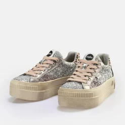 Clearance BUFFALO Paired Laceup Lo Baskets Basses Vegan Argent