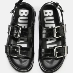 Cheap BUFFALO Perry On Sandales Plateforme Veganes Noir