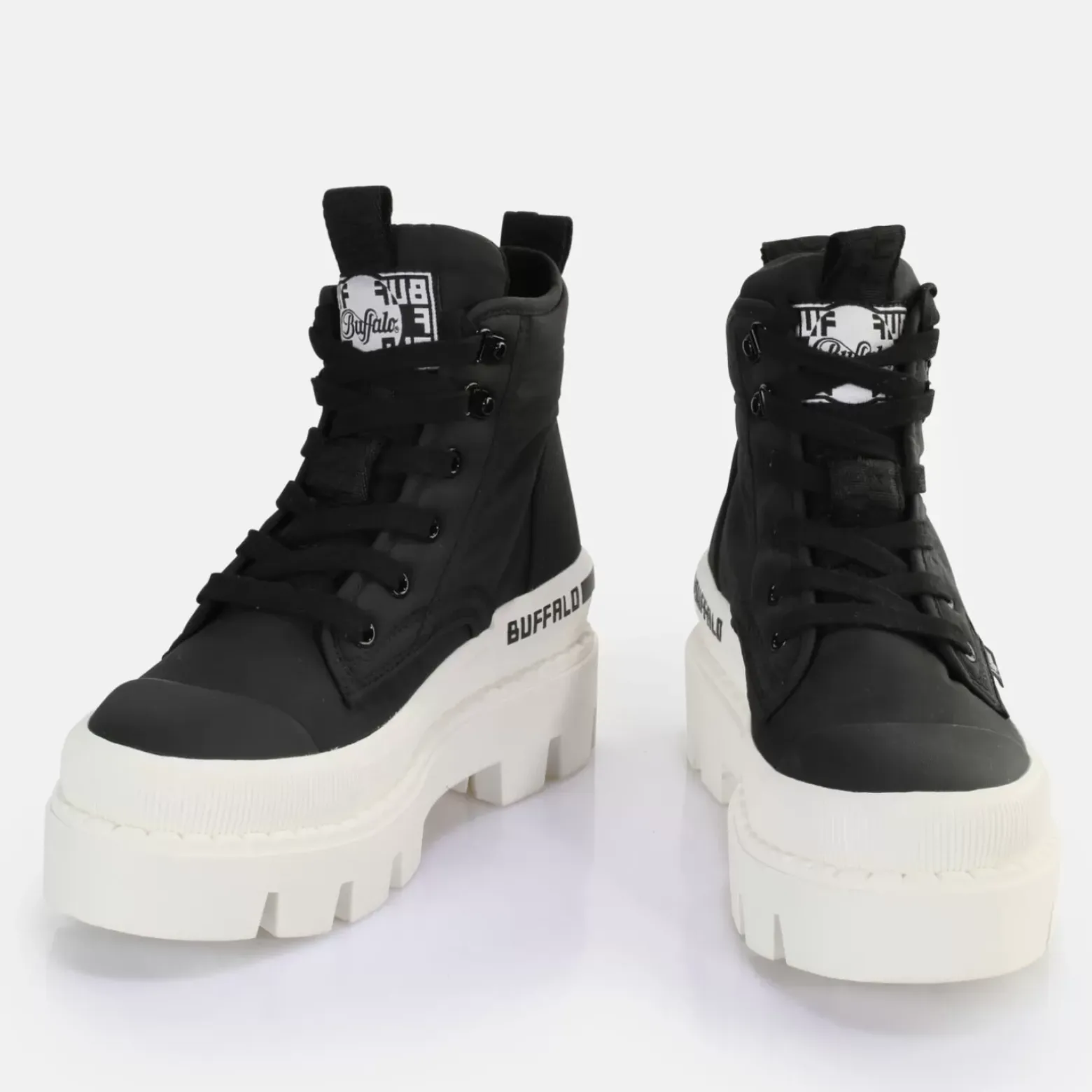 Hot BUFFALO Raven Hi Baskets Hautes Vegan Noir/Blanc Noir-Blanc