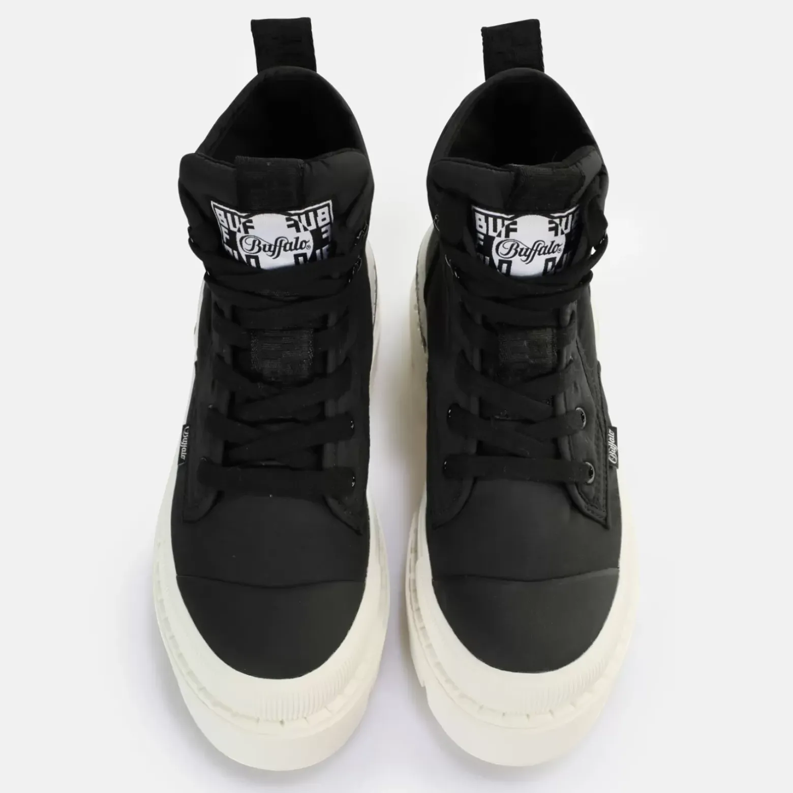 Hot BUFFALO Raven Hi Baskets Hautes Vegan Noir/Blanc Noir-Blanc