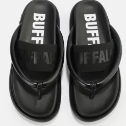 Cheap BUFFALO Rey Flip Sandales A Plateforme Veganes Noir